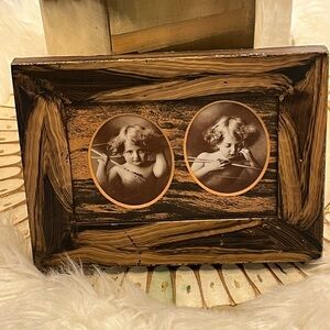Antique Cupid Pair Sepia Photo Print M.B. Parkinson Framed